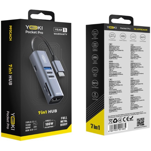 Фото - Хаб USB YOKI Pocket Pro 7in1 Gray (YK-HPP3CACH1)